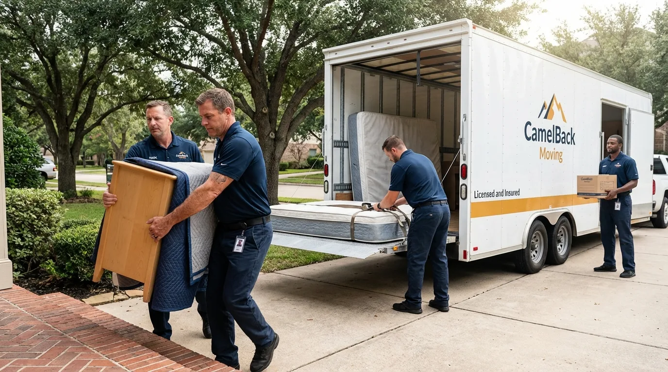 Crew loading residential truck for cross-state move from Pratt, KS
